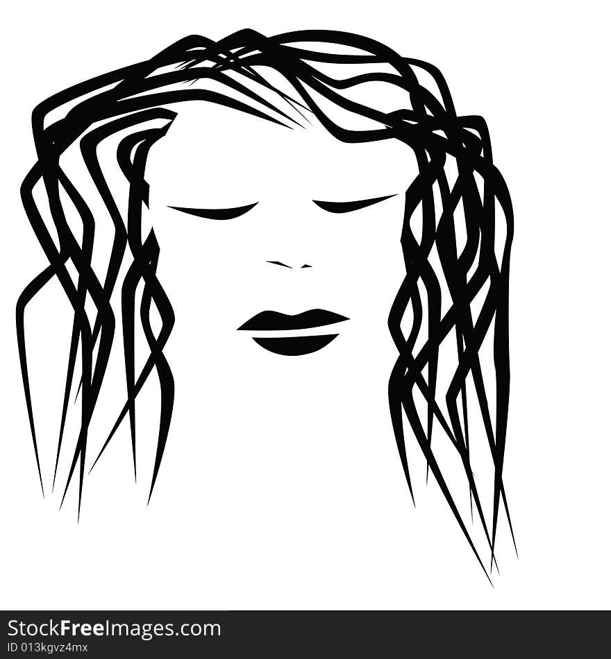 Stylized illustration of the face of a depressed woman. Stylized illustration of the face of a depressed woman