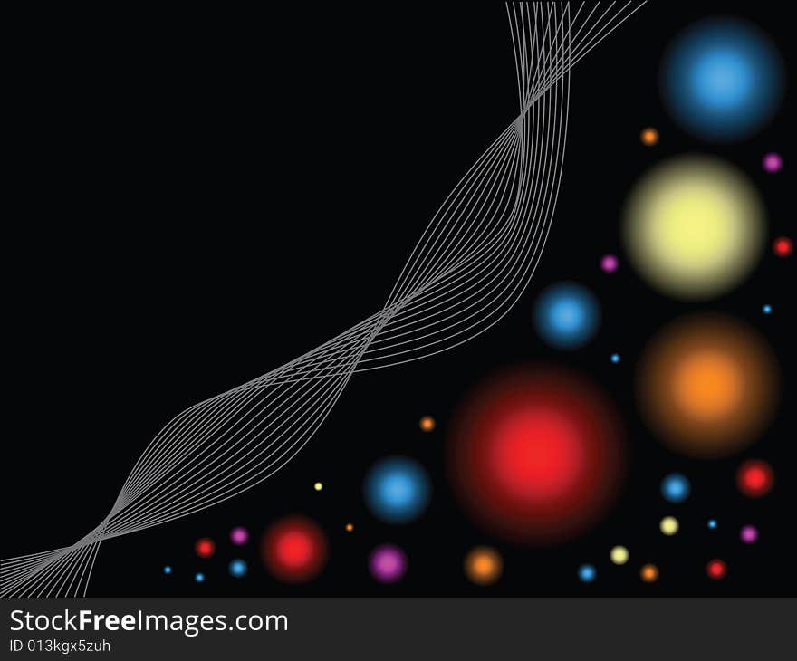 Abstract background illustration with colorful and shining balls, with empty space to the left for text or layout use. Abstract background illustration with colorful and shining balls, with empty space to the left for text or layout use