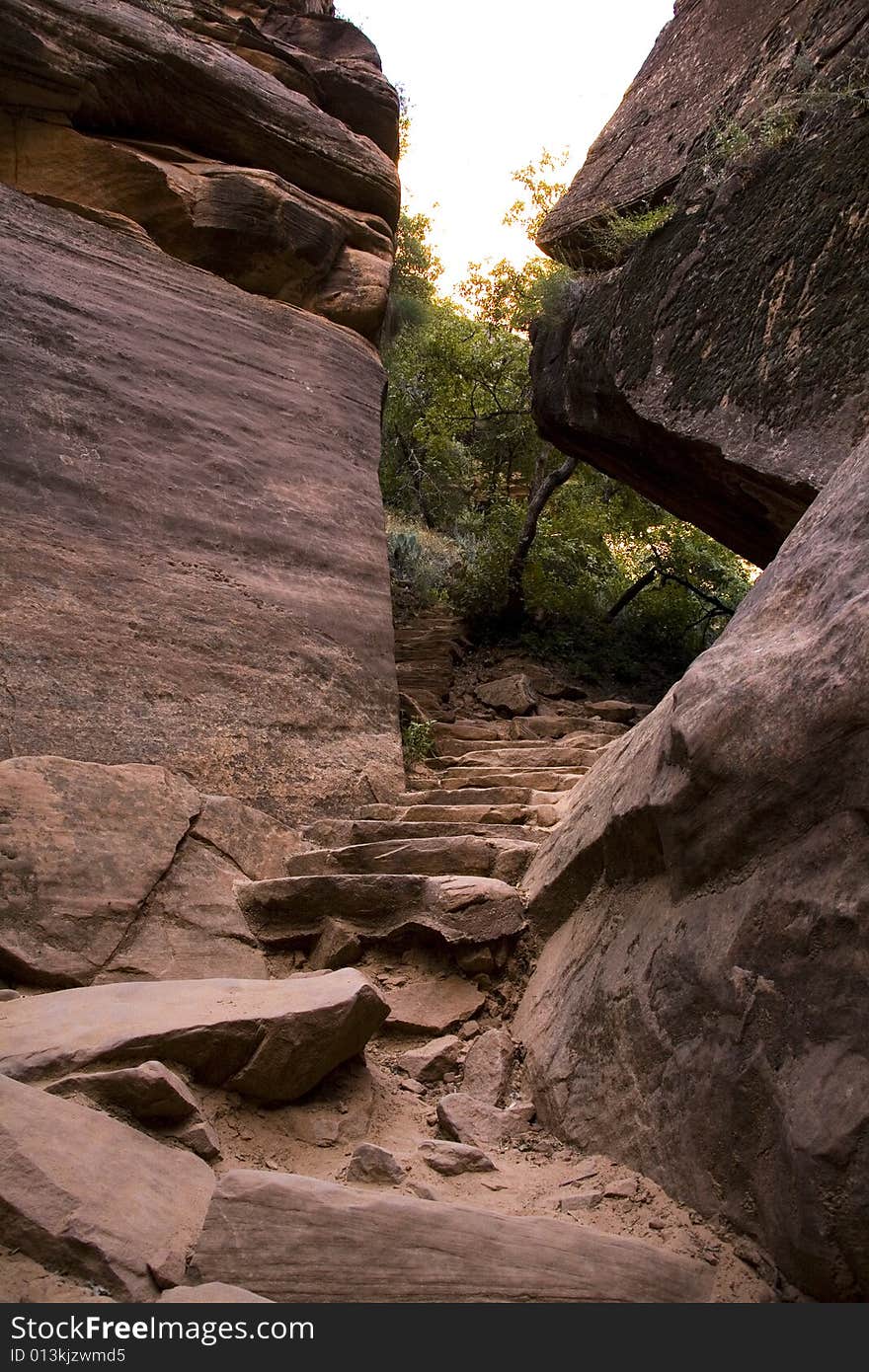 Stairs on the Emerald Pool trail. Stairs on the Emerald Pool trail