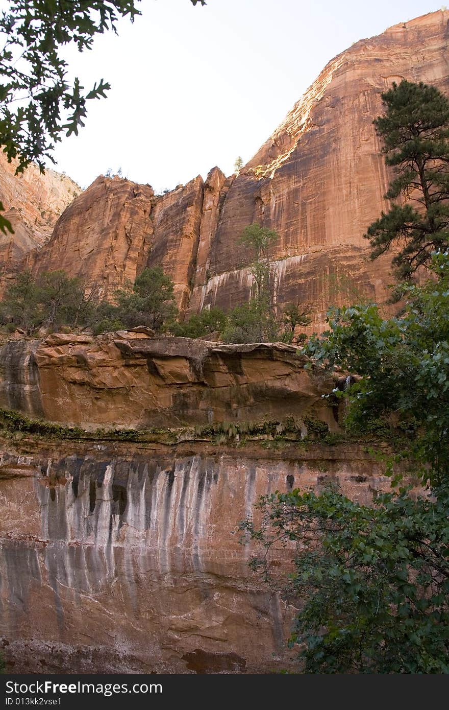 Where the waterfall is in the spring on the Emerald Pool Trail in Zion Canyon. Where the waterfall is in the spring on the Emerald Pool Trail in Zion Canyon.