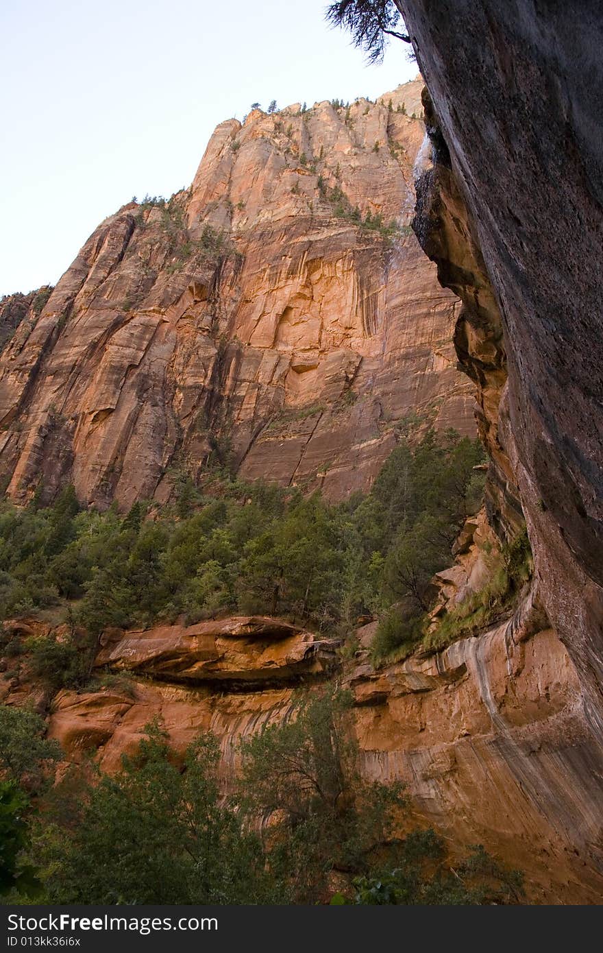 The spot of the waterfall on the Emerald Pool Trail at Zion Canyon. The spot of the waterfall on the Emerald Pool Trail at Zion Canyon