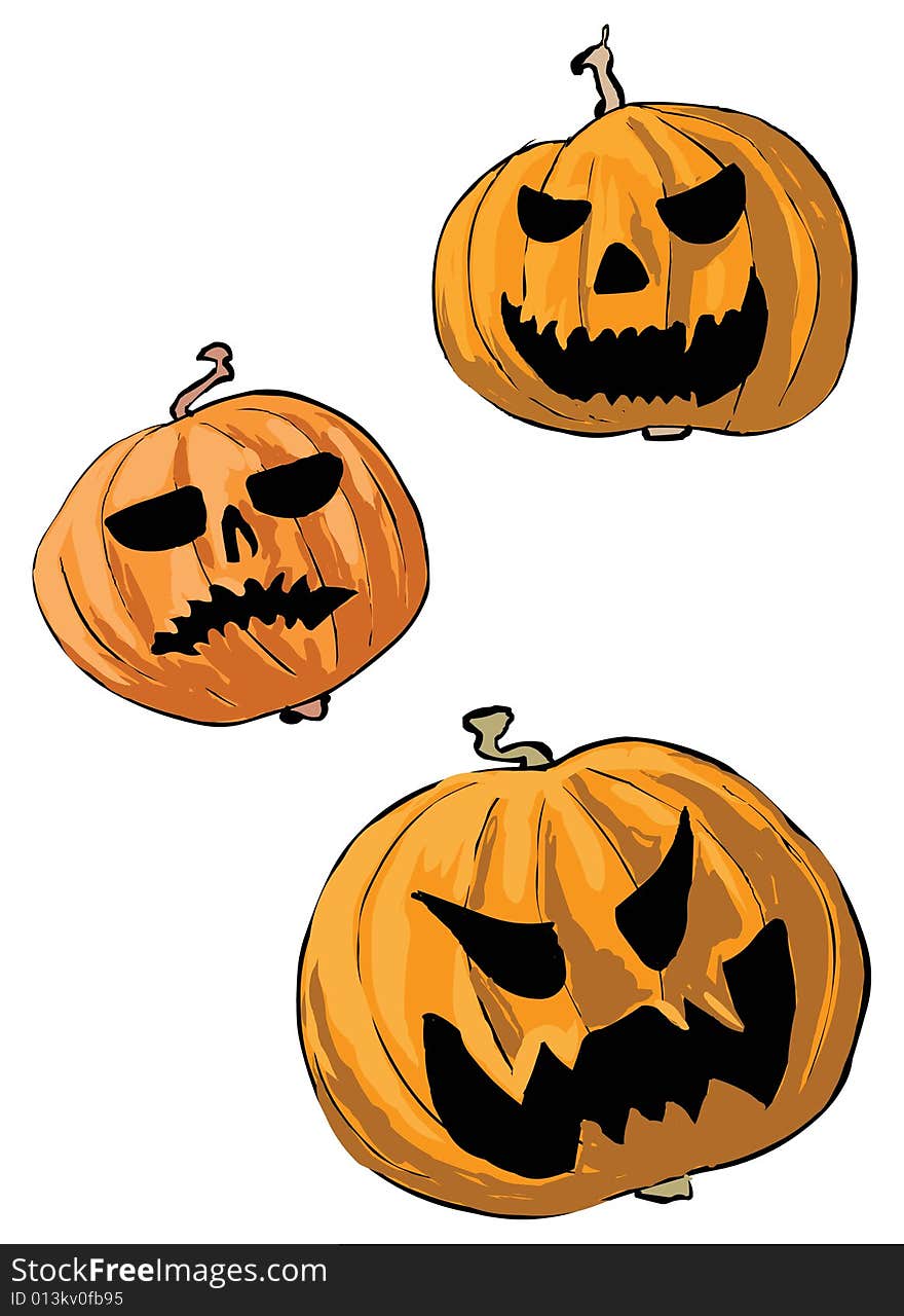 Three Halloween pumpkins vector illustration