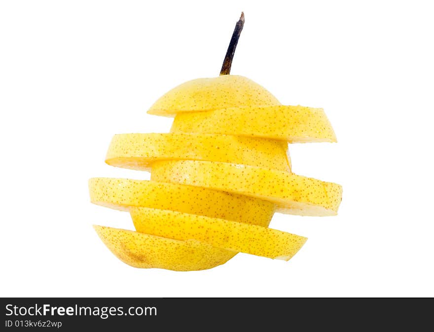 Close-up of a sliced pear Nashi - Pyrus pyrifolia. Close-up of a sliced pear Nashi - Pyrus pyrifolia