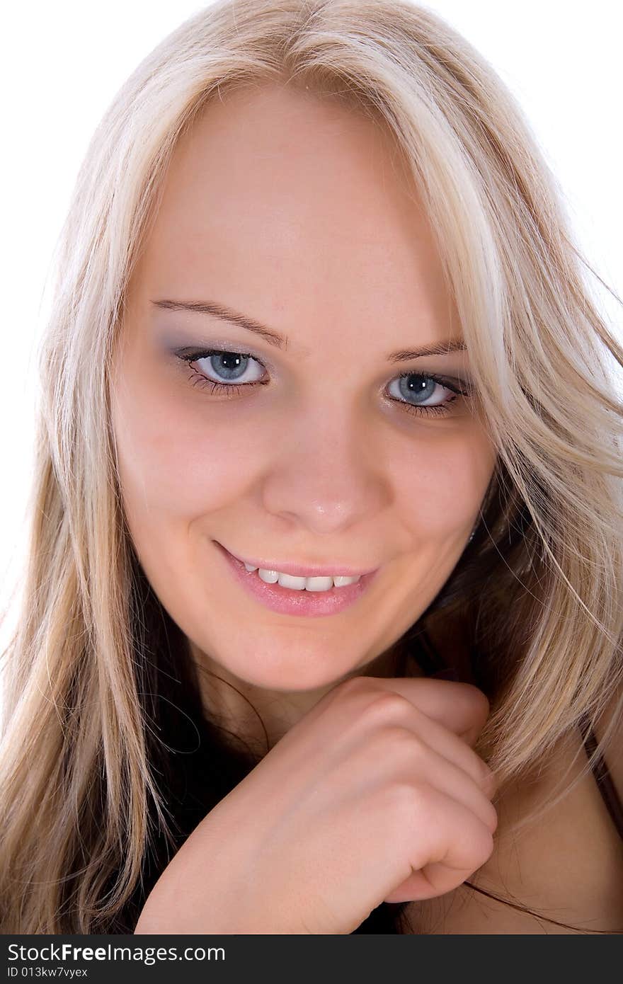 Portrait of the girl with blue eyes on white