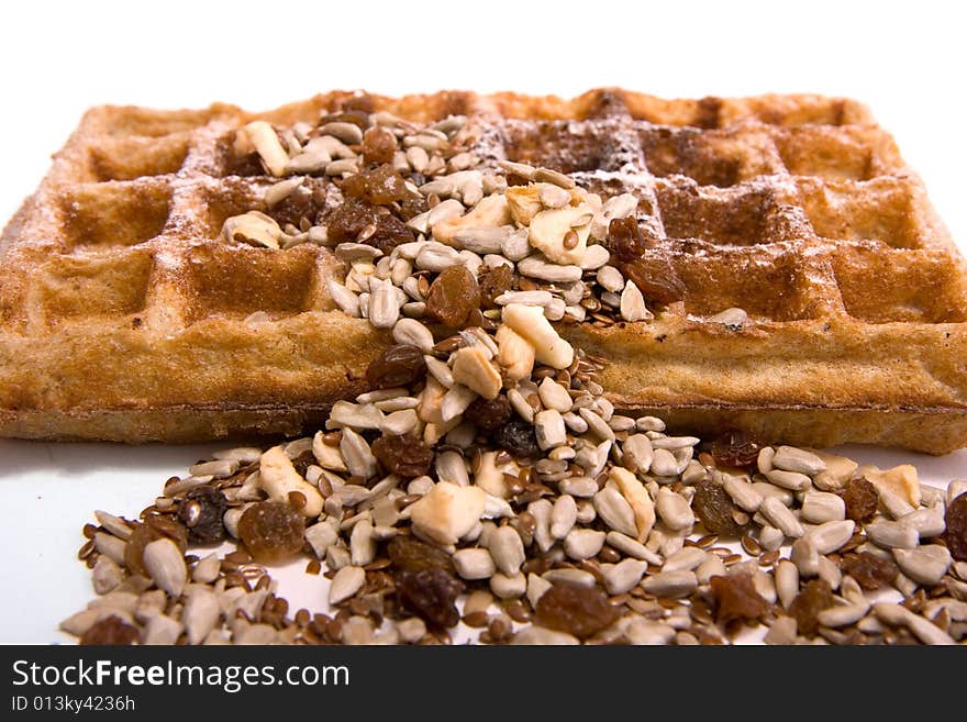 Waffles from integral wholegrain,isolated on white background