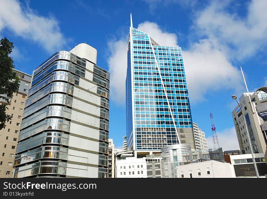 Modern building  on a background of blue sky