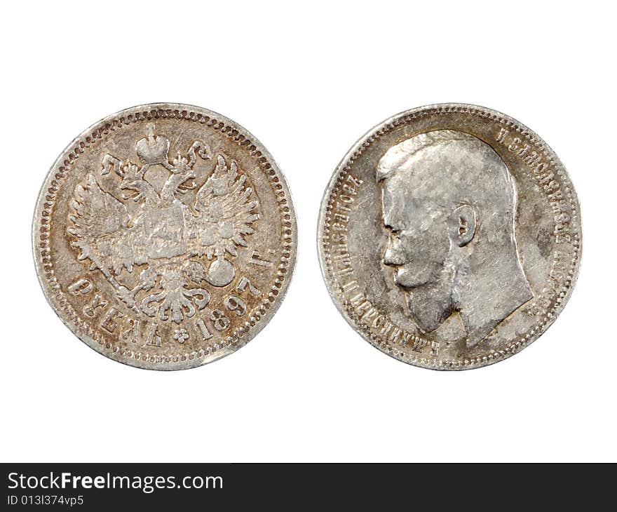 Coin of 19 centuries isolated on a white background