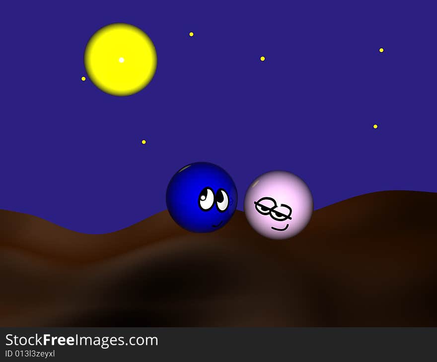 Couple of 3d persons  embracing by moonlight. Couple of 3d persons  embracing by moonlight