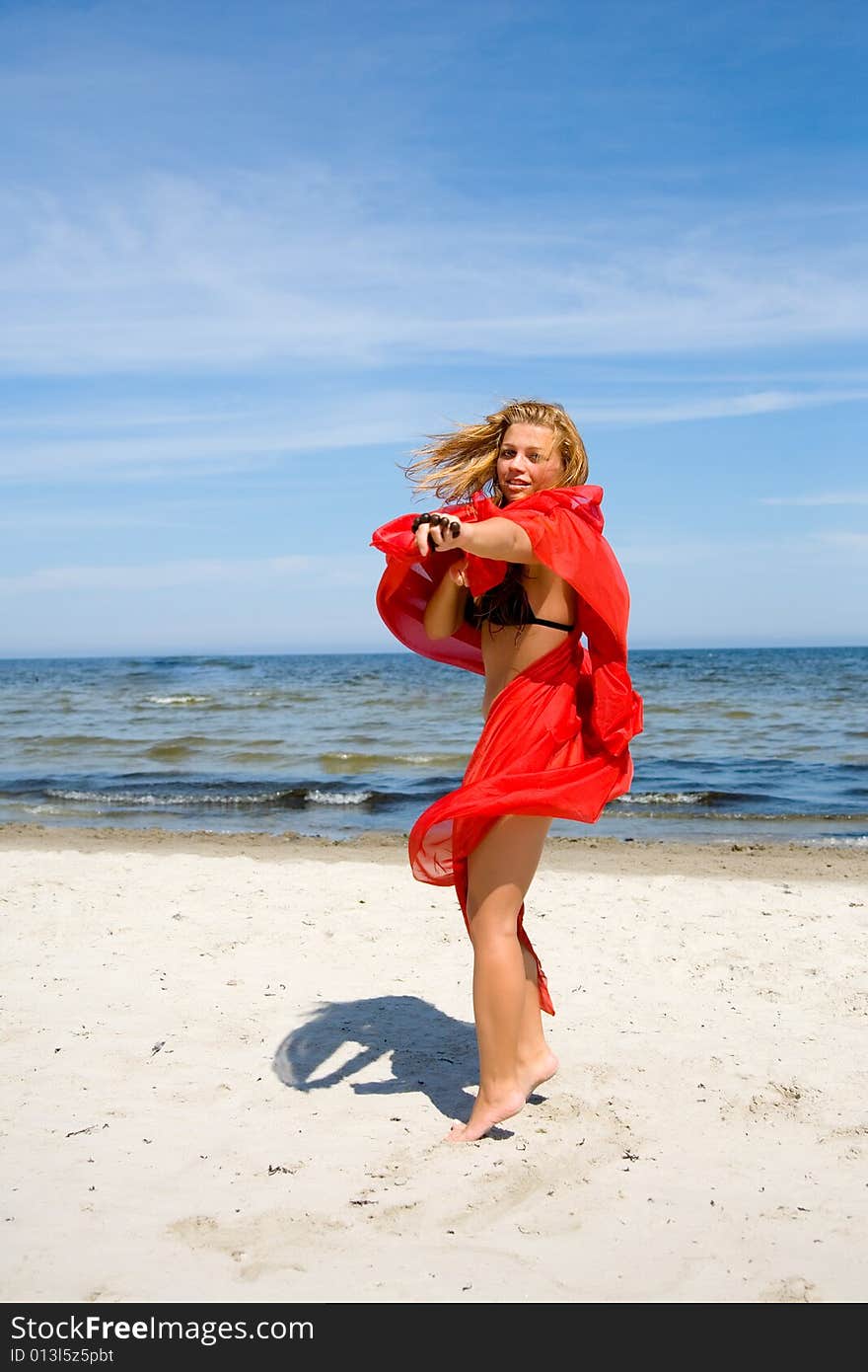 Beautiful girl with red shawl