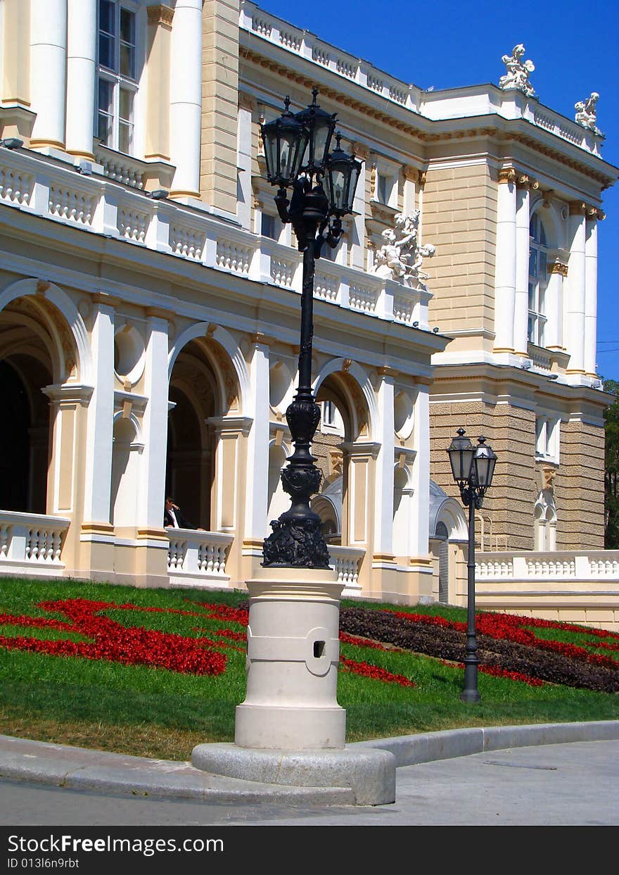Street lanterns near famous Odessa opera theatre. Street lanterns near famous Odessa opera theatre.