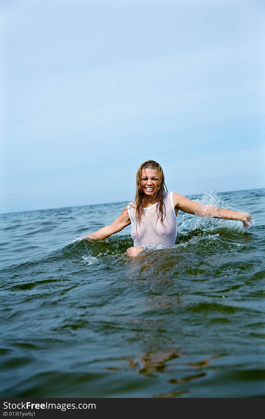 Beautiful girl swimming