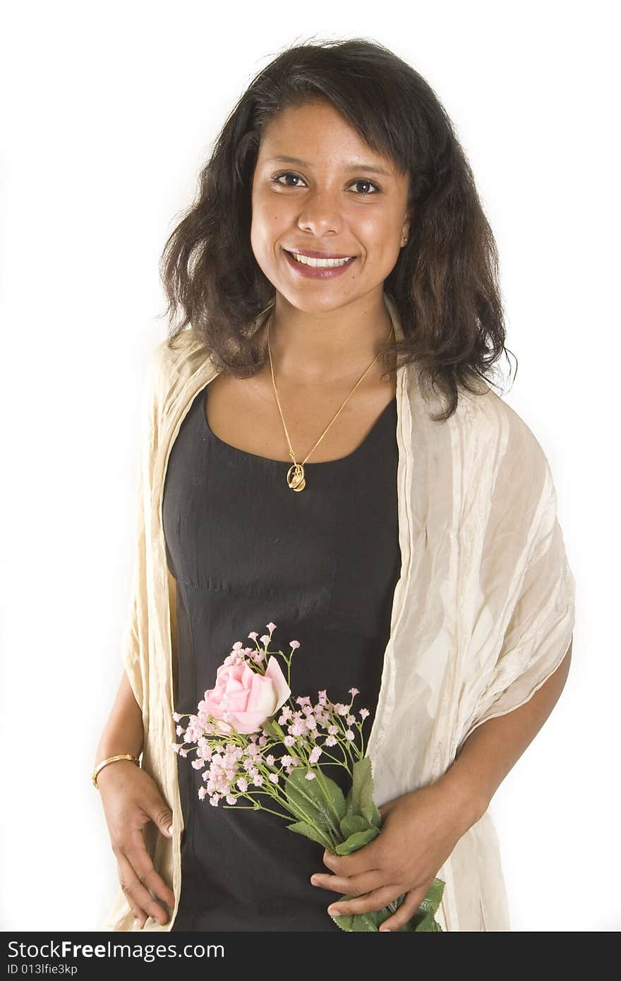 Portrait of a young attractive woman with flowers