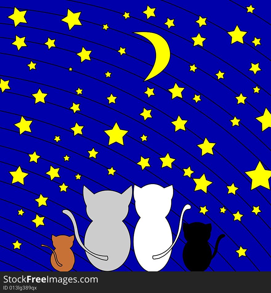 An illustration of four cats. An illustration of four cats