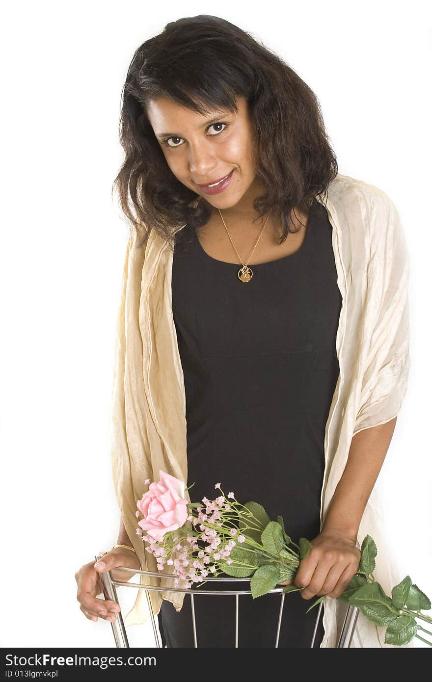 Portrait of a young attractive woman with flowers