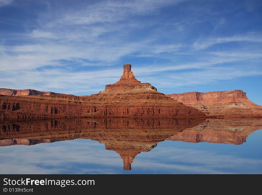 Red rock  reflections of Southern Utah with blue sky and clouds. Red rock  reflections of Southern Utah with blue sky and clouds