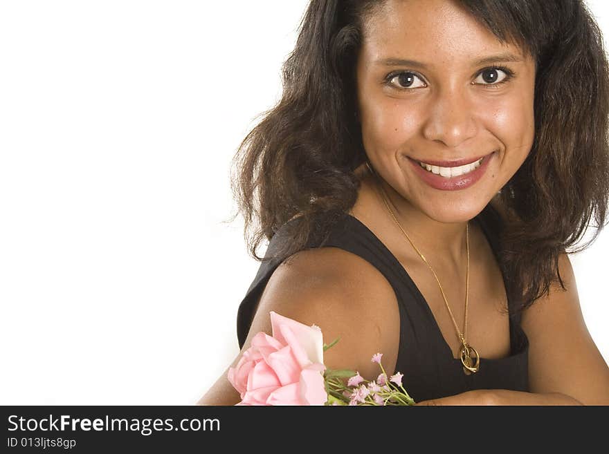 Portrait of a young attractive woman with flowers