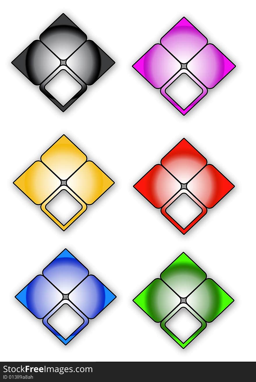 Six squares in a white background