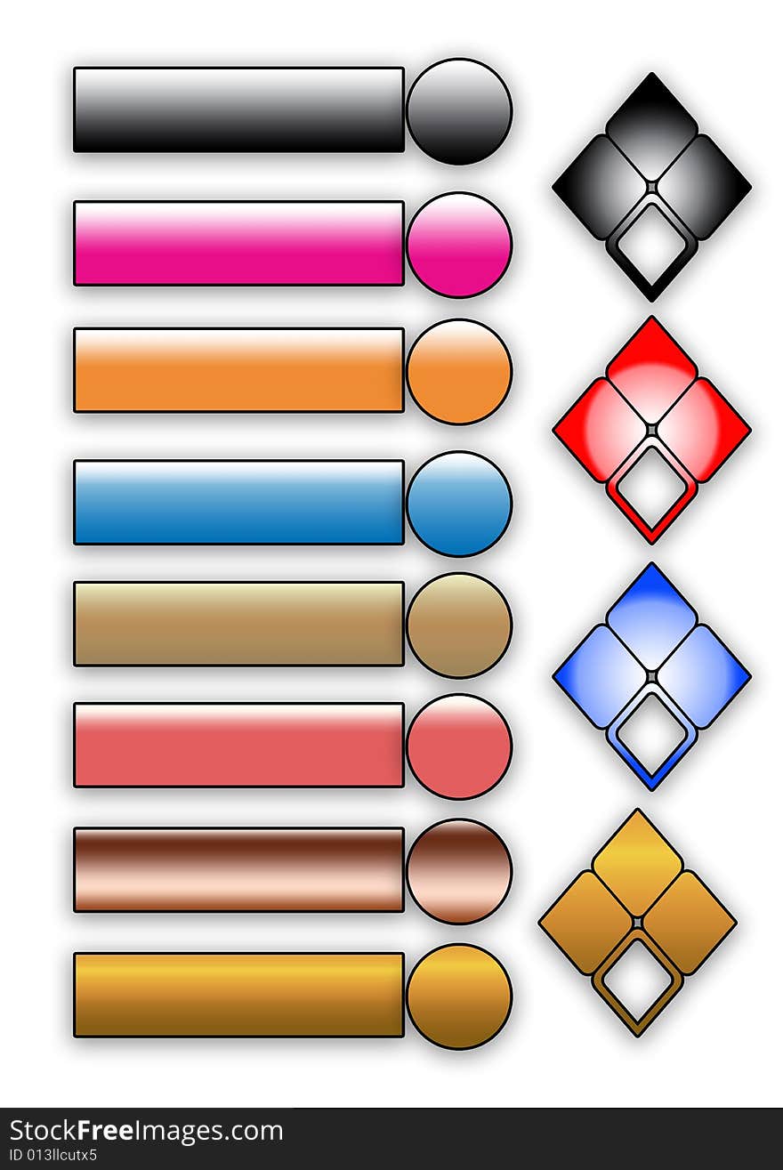 12 web buttons in varying colors.