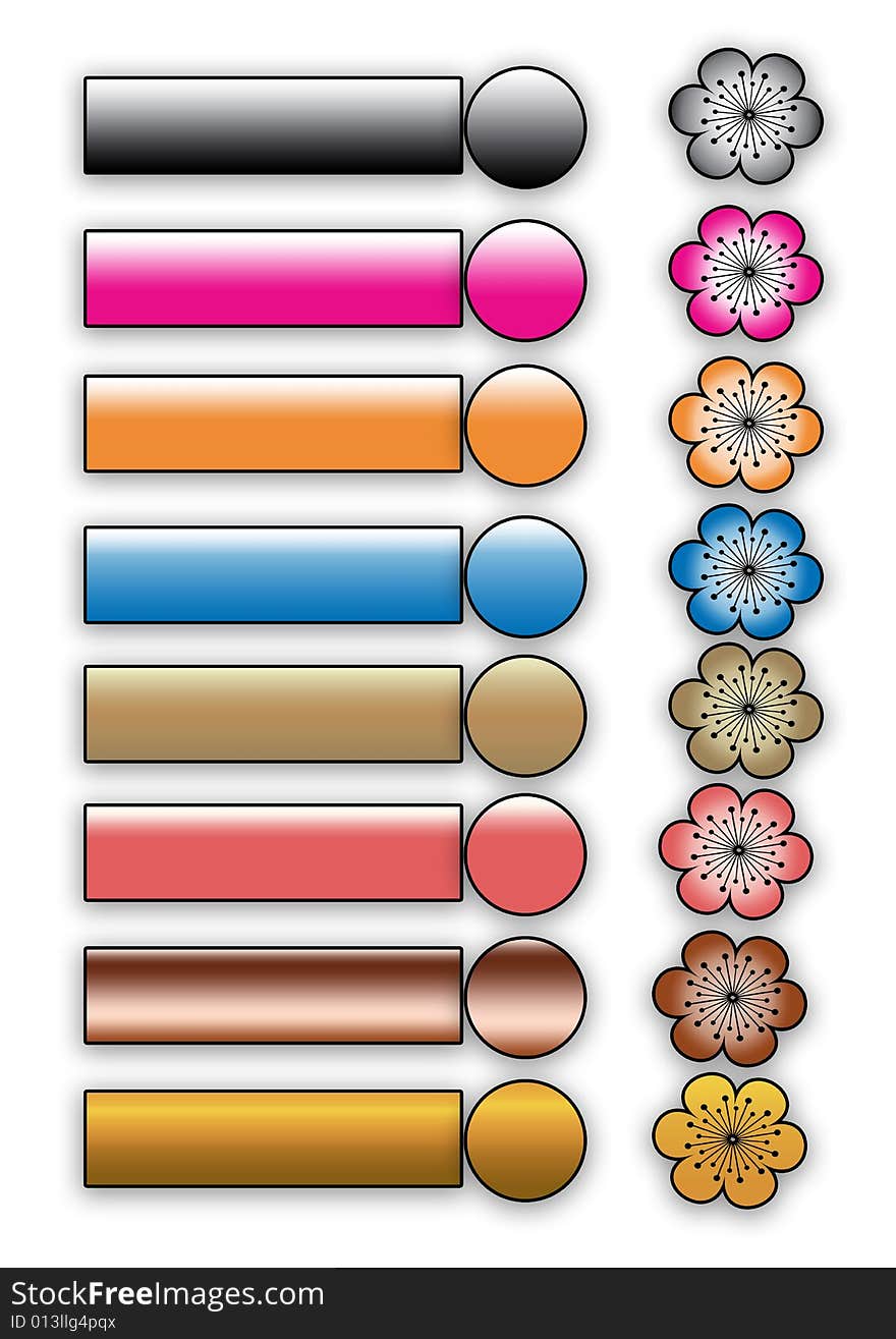 12 web buttons in varying colors.