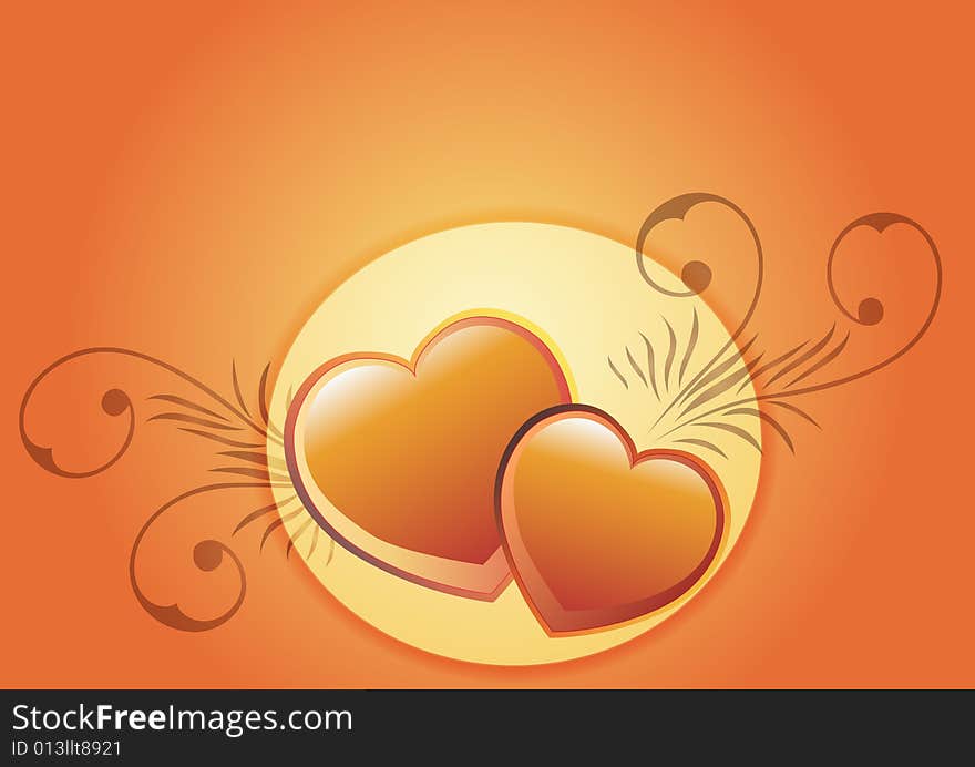 Two hearts in a orange background