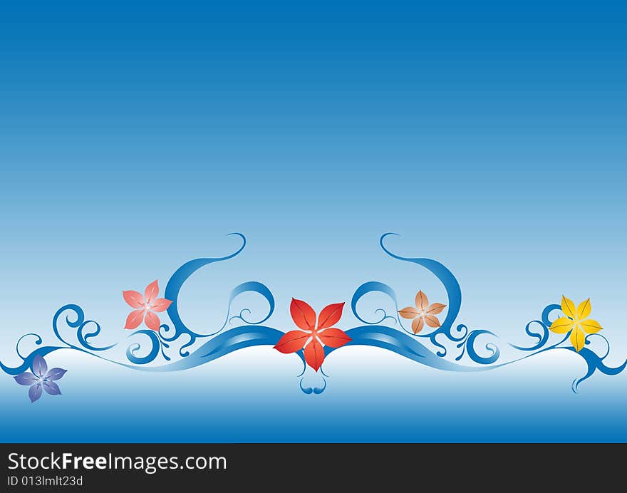 A floral design in a deep blue background. A floral design in a deep blue background.