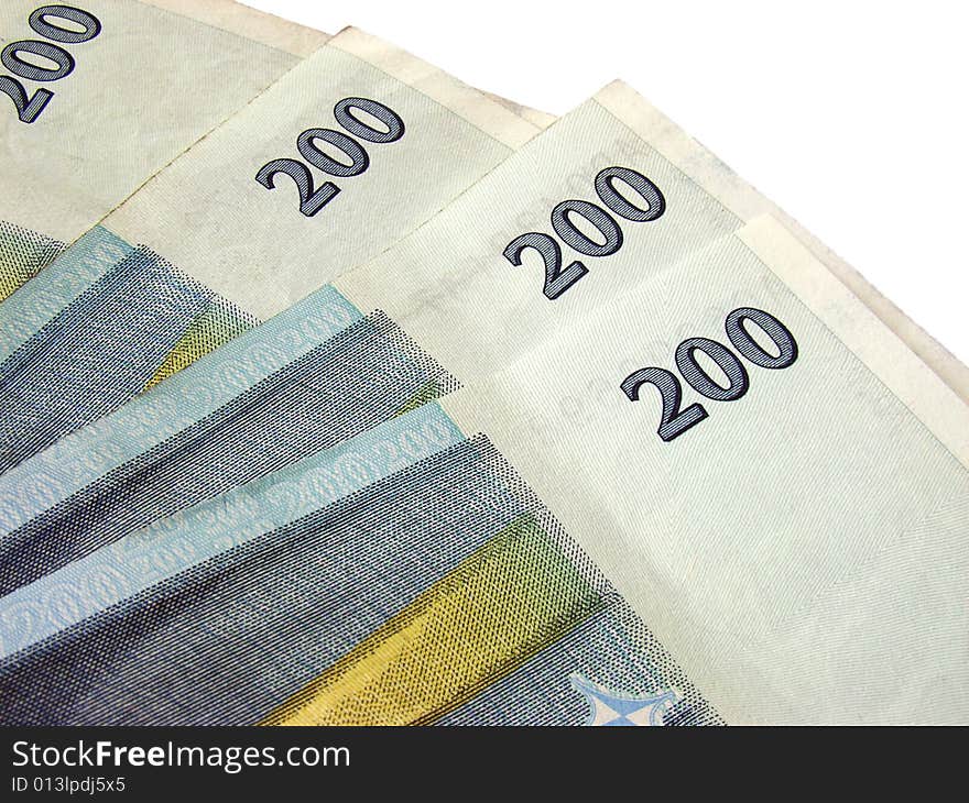 Lithuanian money in the white background