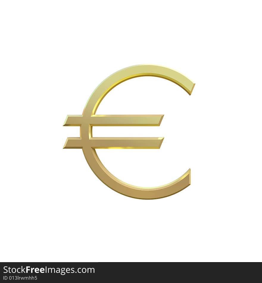 3D Render of Golden Euro Symbol Isolated on White