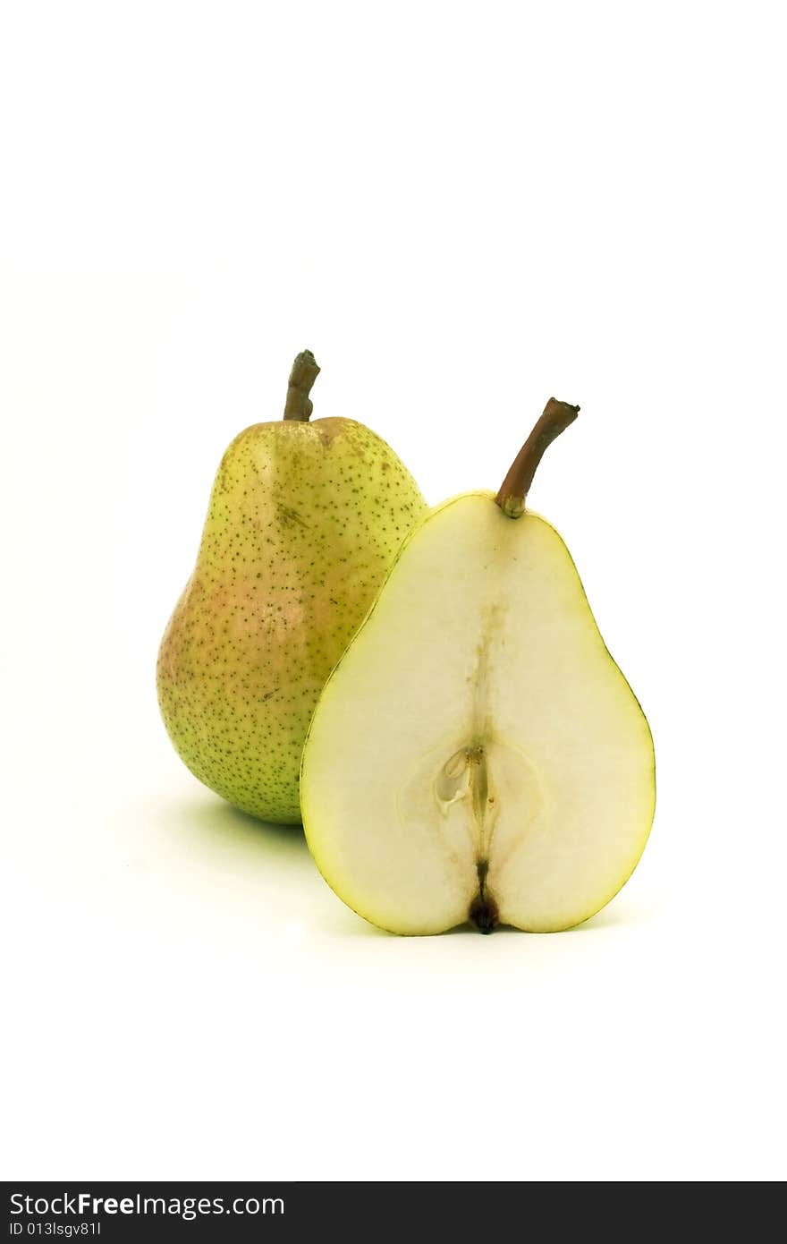 Appetizing pear on white background