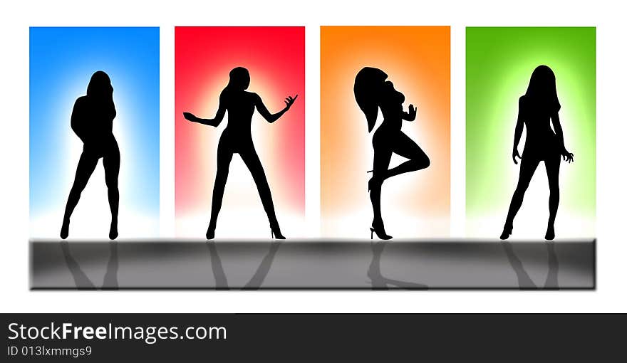 Women bodies in silhouette on a colorful background