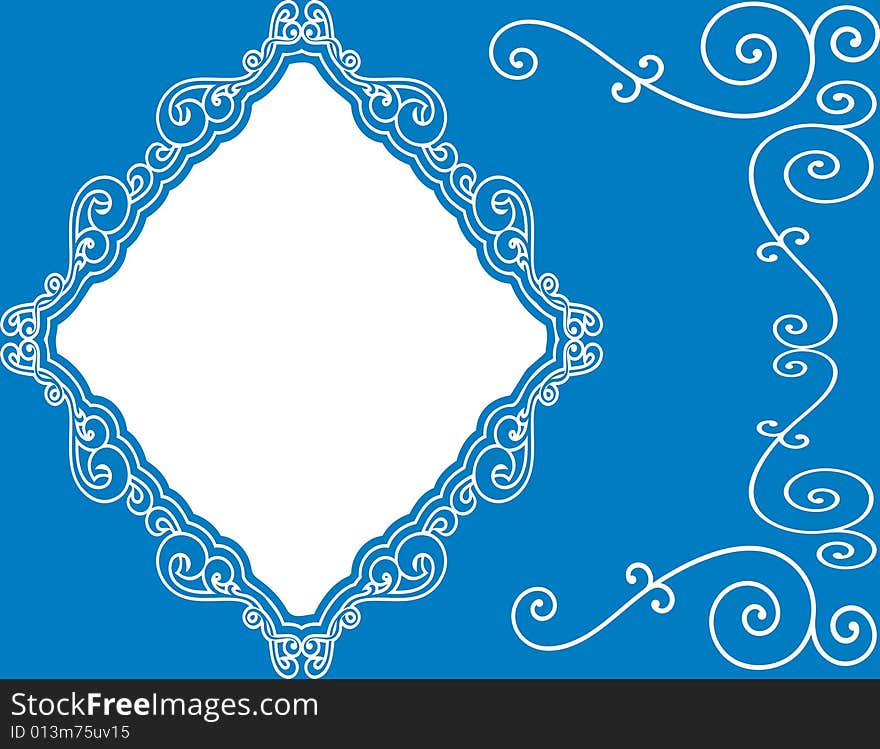 White elegant frame on blue background