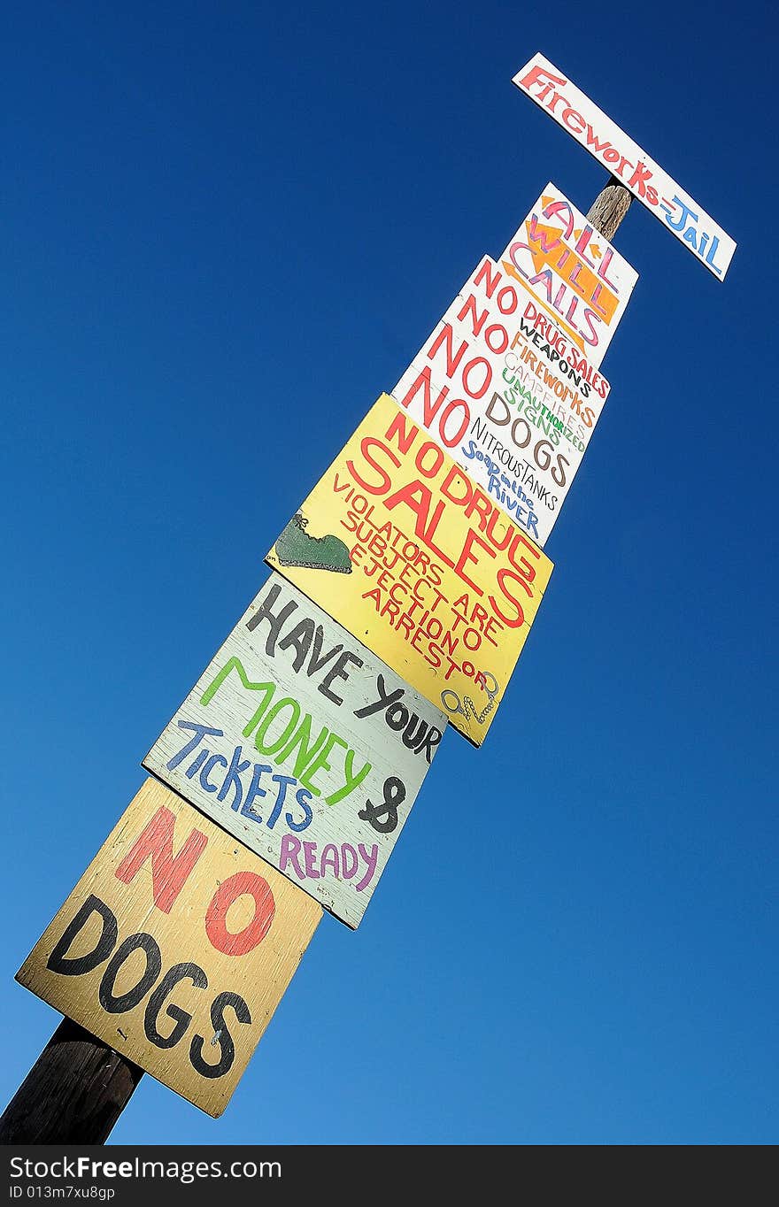 Tower of Signs Posted in Entrance of Music Festival