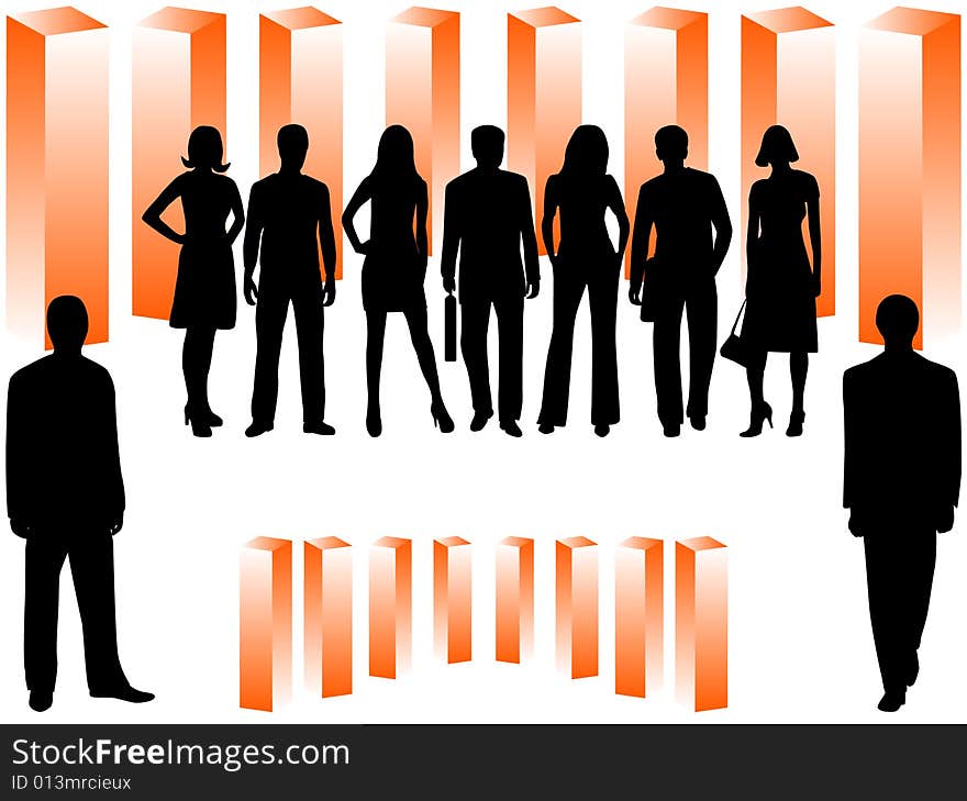 Illustration of business people, orange