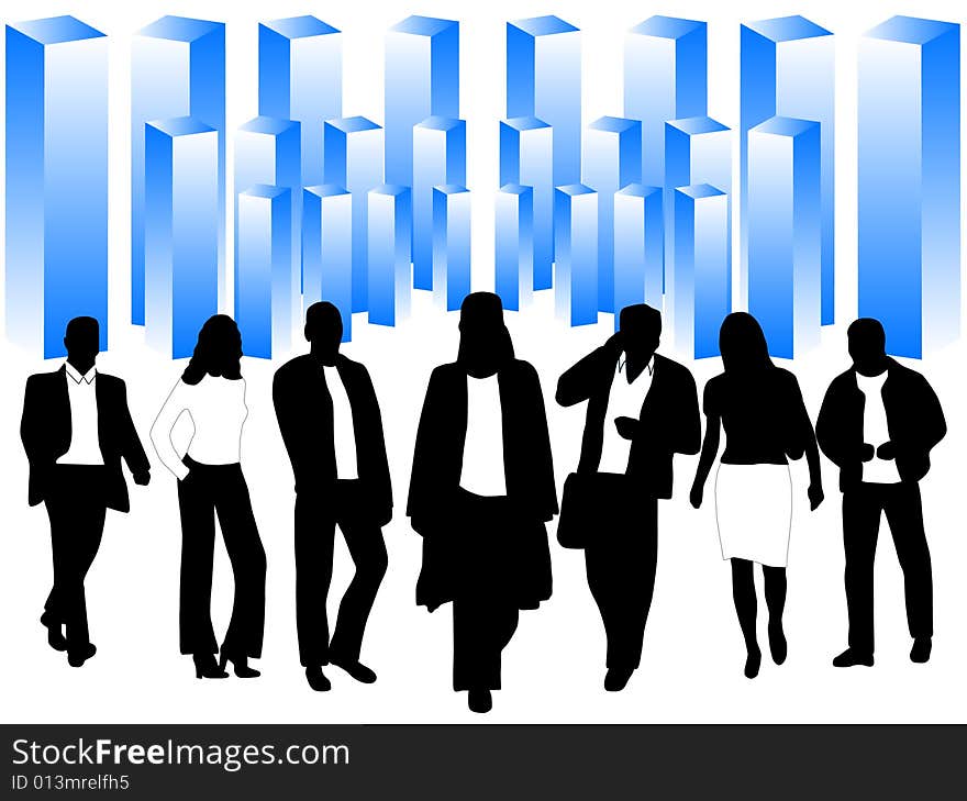 Illustration of business people, blue