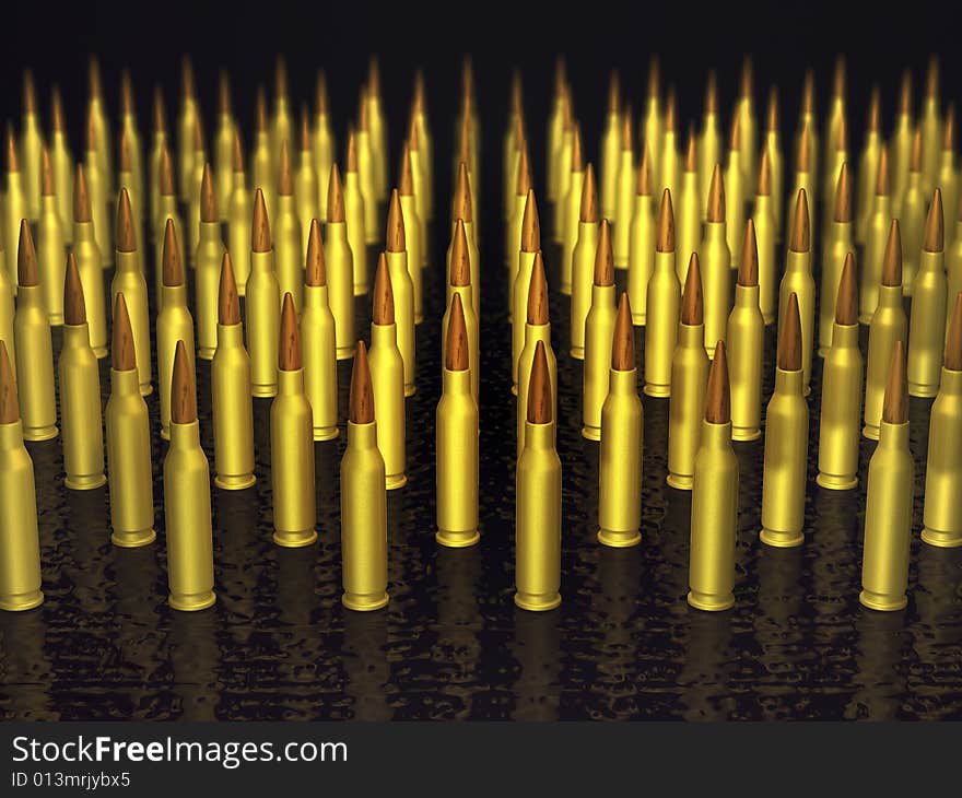 3d bullets on the black background