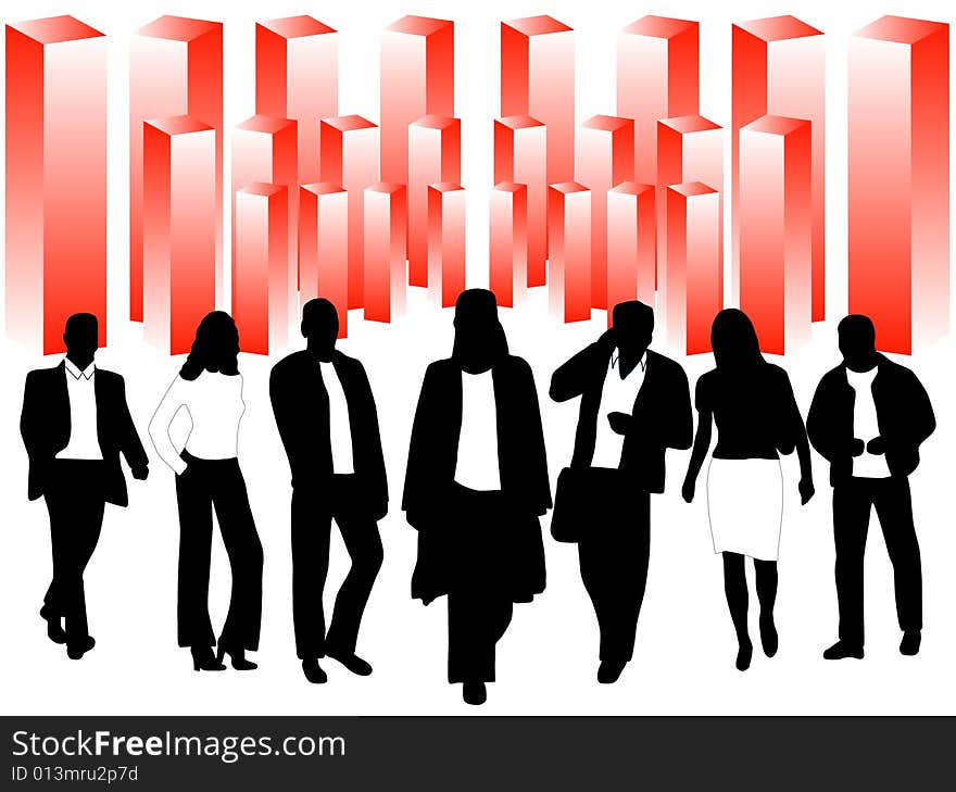 Illustration of business people, red