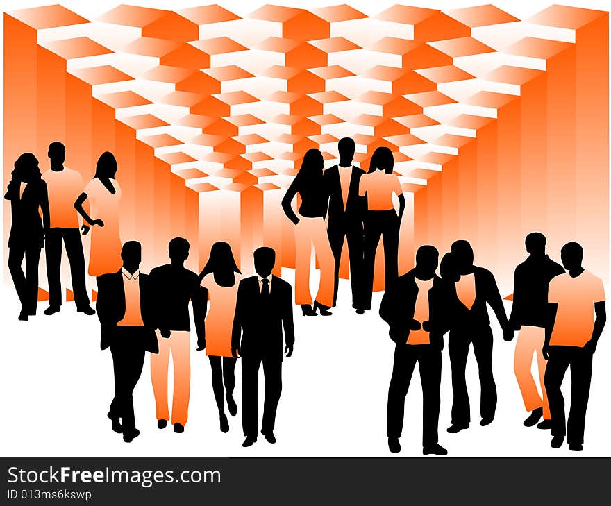 Illustration of business people, orange