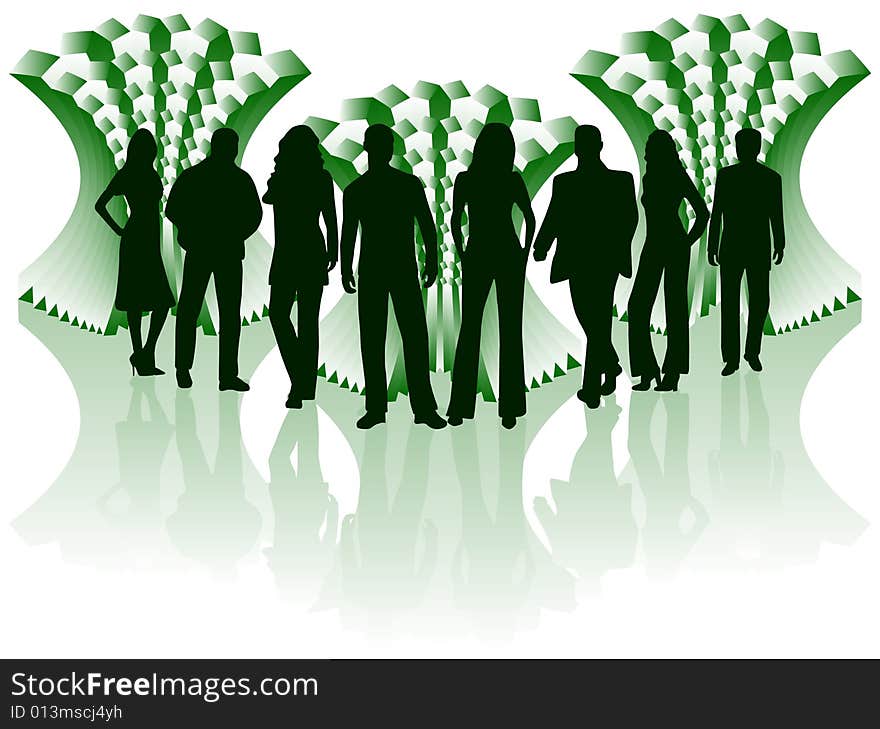 Illustration of business people, green