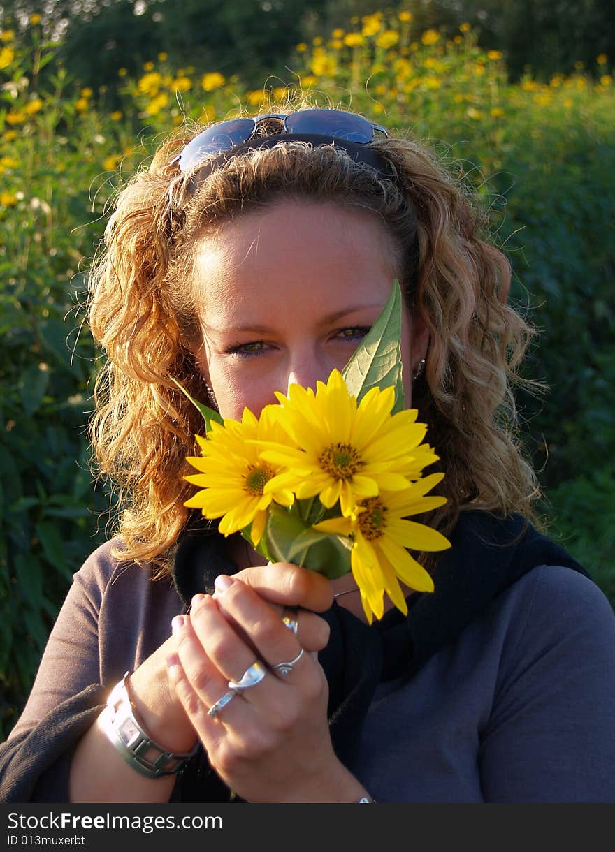 Curly Girl With Flowers