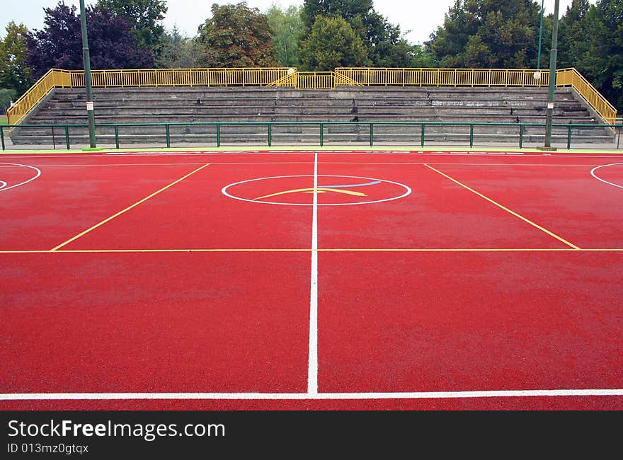 Center of basketball terrain and spectator area. Center of basketball terrain and spectator area.