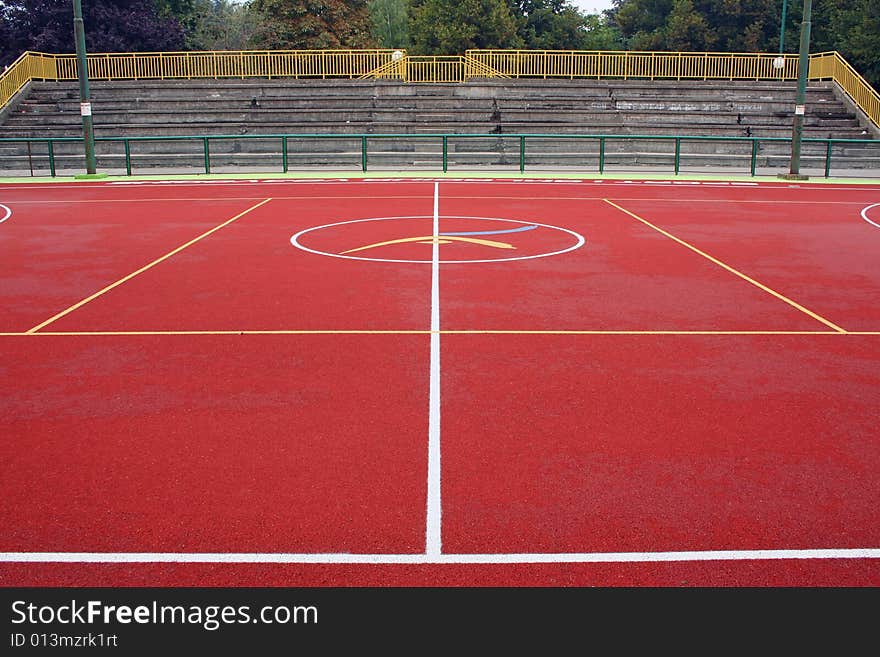 Center of basketball terrain and spectator area. Center of basketball terrain and spectator area.