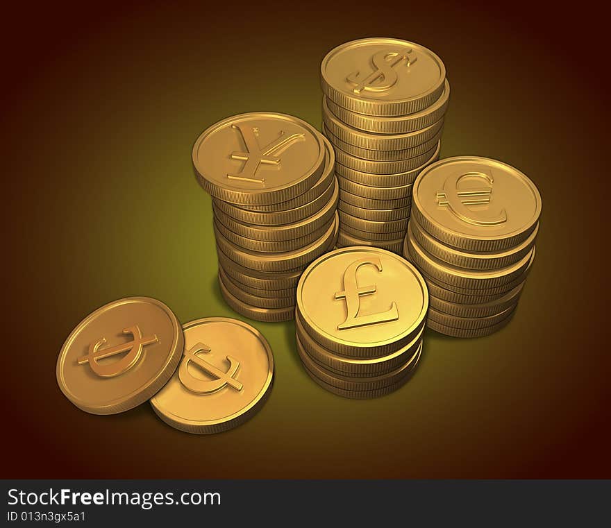 3d concept illustrations of coins. 3d concept illustrations of coins