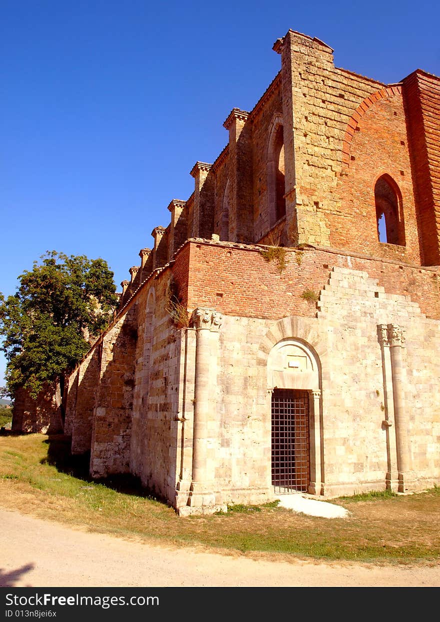 A beautiful glimpse of the outdoor of San Galgano abbey. A beautiful glimpse of the outdoor of San Galgano abbey