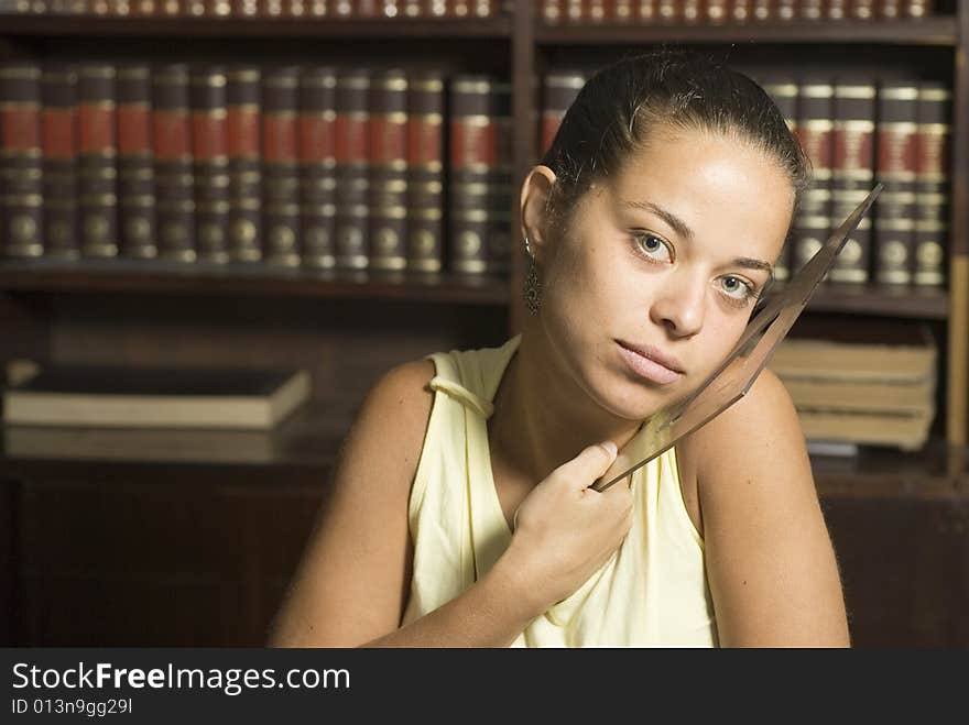 Woman with Protractor - Horizontal