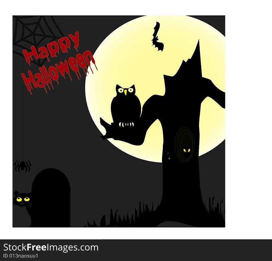 Vector Halloween scene with lots of characters. Vector Halloween scene with lots of characters