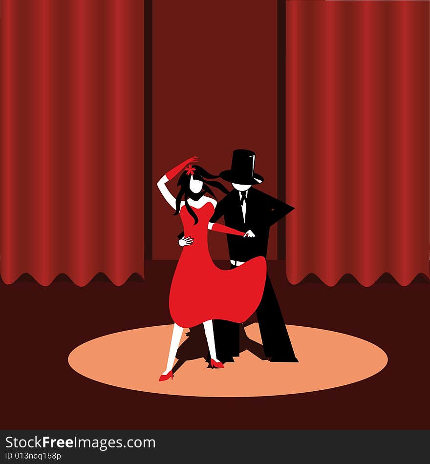 Vector illustration of dancers in the scene