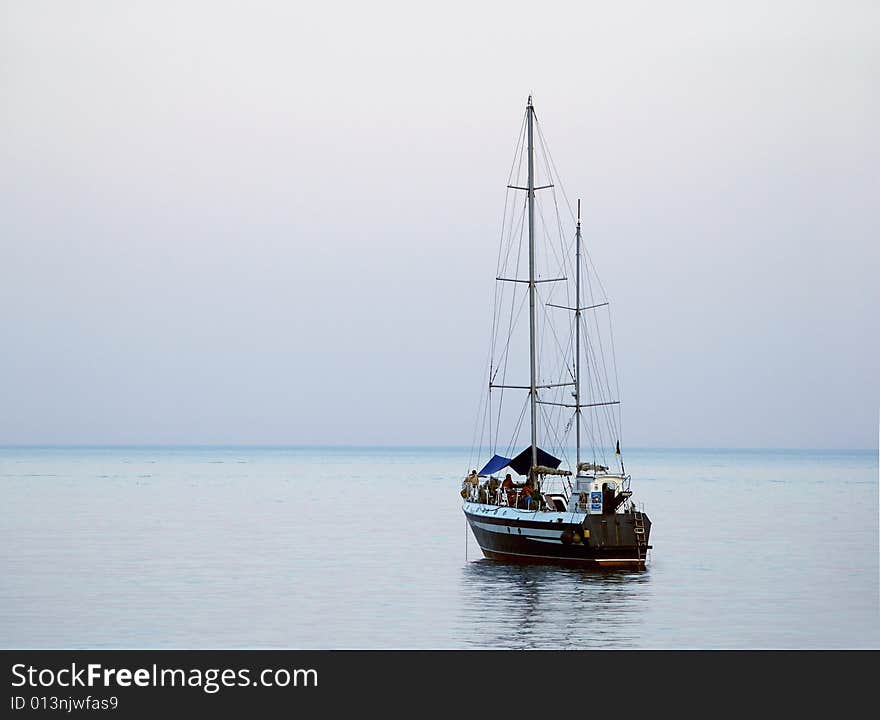 Sailboat sailing in the morning with  s