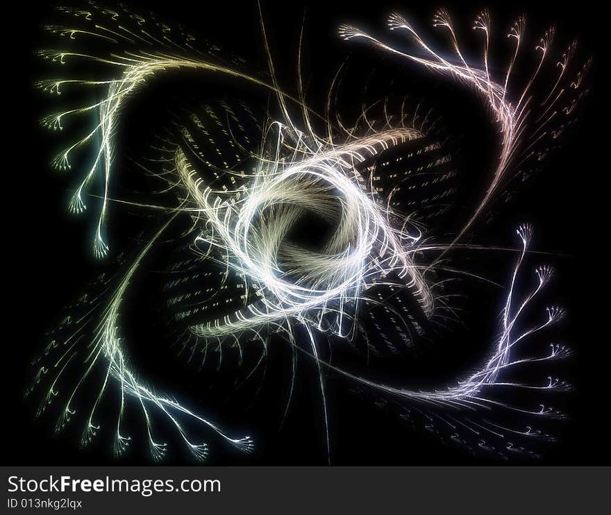 Abstract bright fractal design over black background