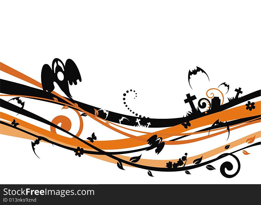 Halloween theme background with a ghost, bat and cross. Halloween theme background with a ghost, bat and cross