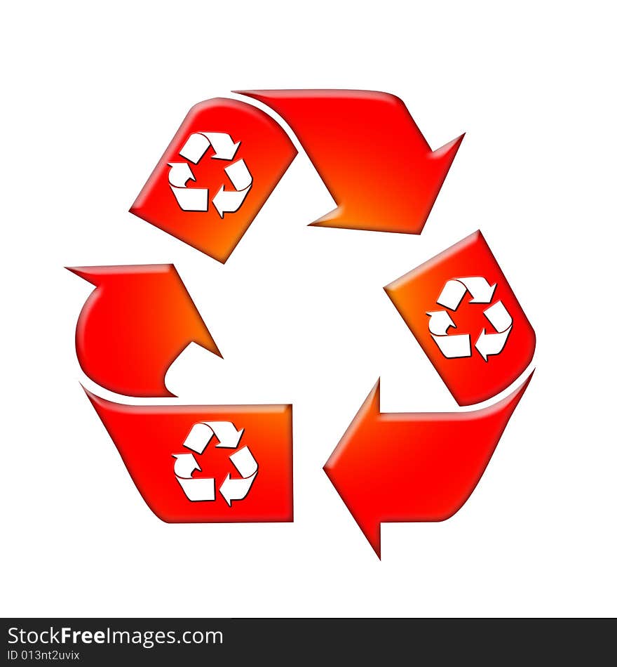 The recycle symbol red gradient colours in isolate background