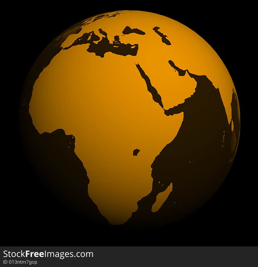 Orange world globe separated on blaCK